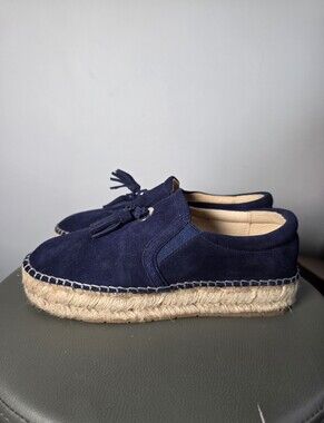J Slides Rosa Navy Suede Tassel Espadrille Platform Loafers Slip On Shoes Sz 9